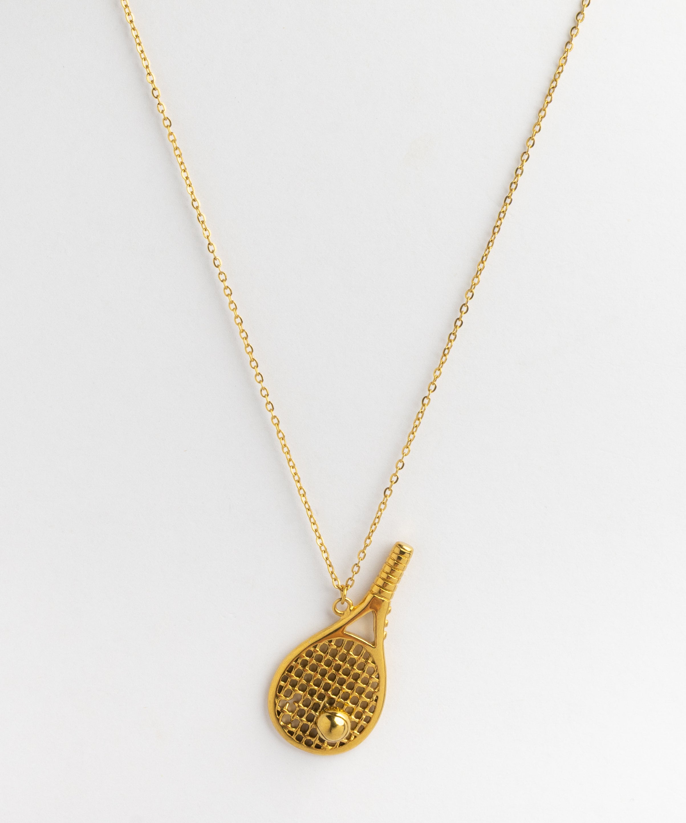 Gold Tennis Racket & Ball Necklace product photo