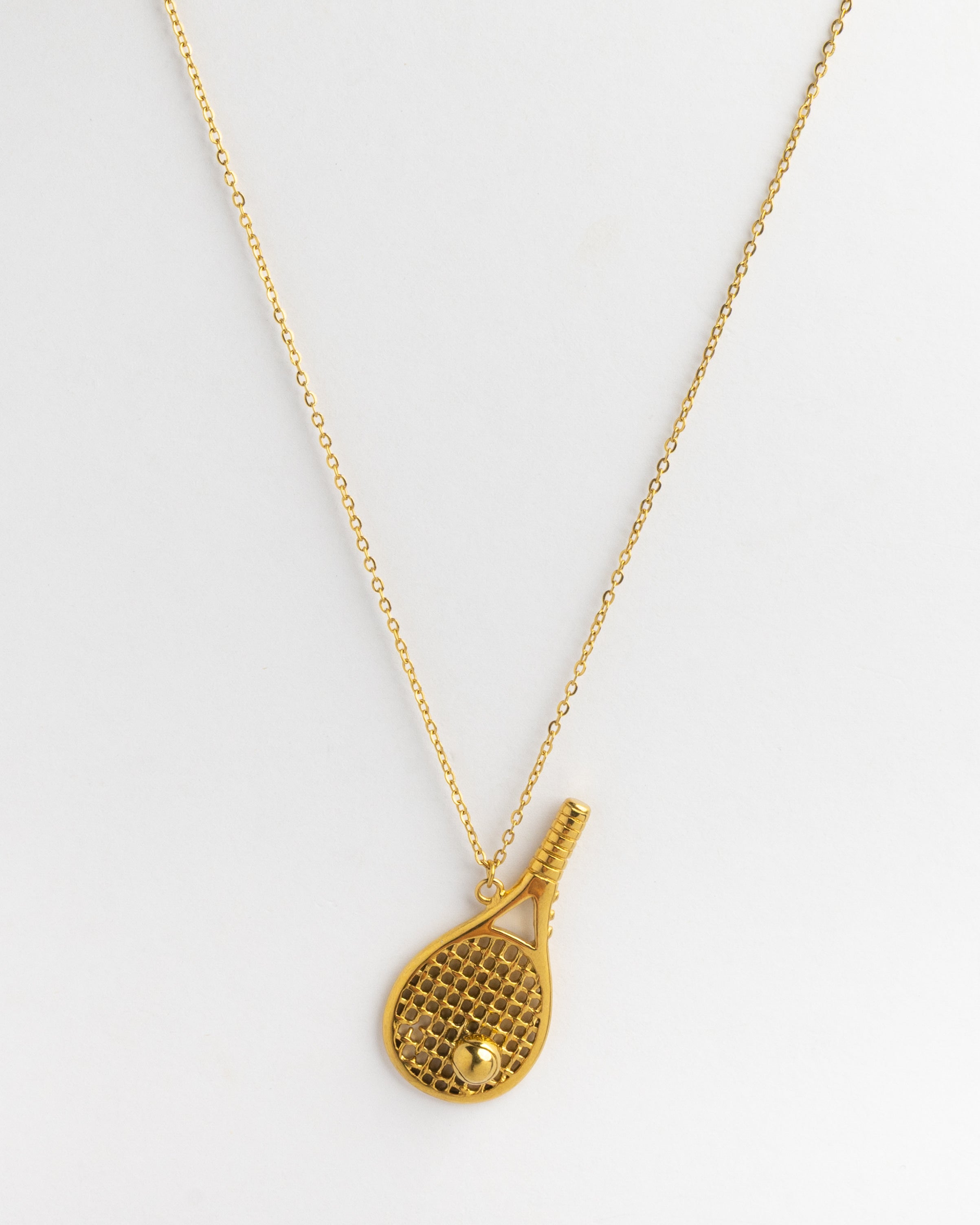Gold Tennis Racket & Ball Necklace product photo