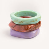 Mint, Rust & Lavender Wave Bangle Trio - set of 3 stacking bangles, product photo