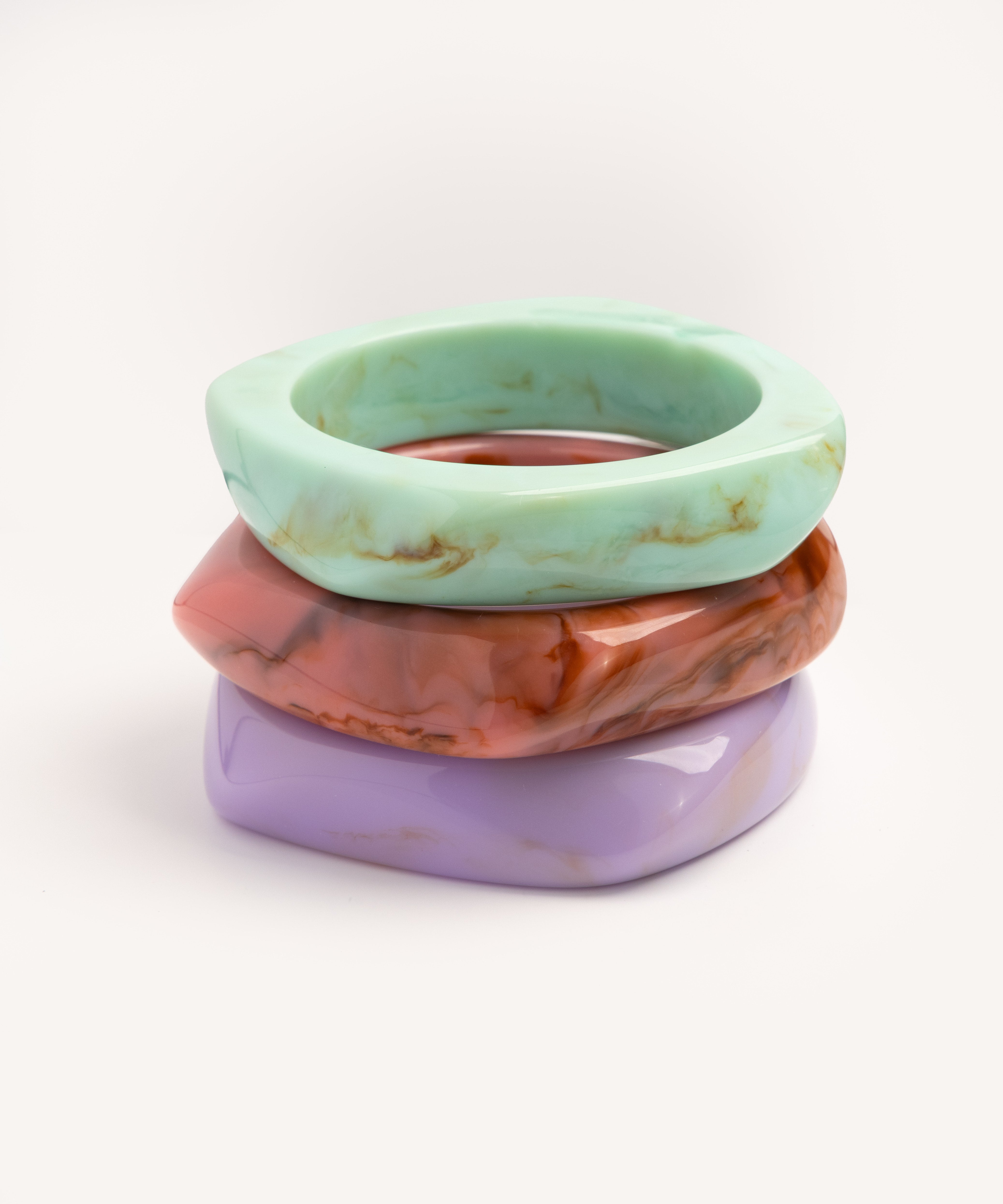 Mint, Rust & Lavender Wave Bangle Trio - set of 3 stacking bangles, product photo
