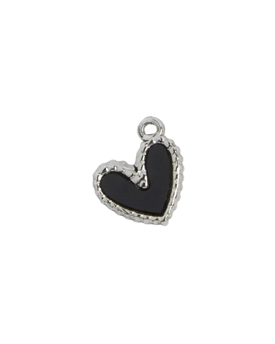 Silver Studded Black Heart Charm