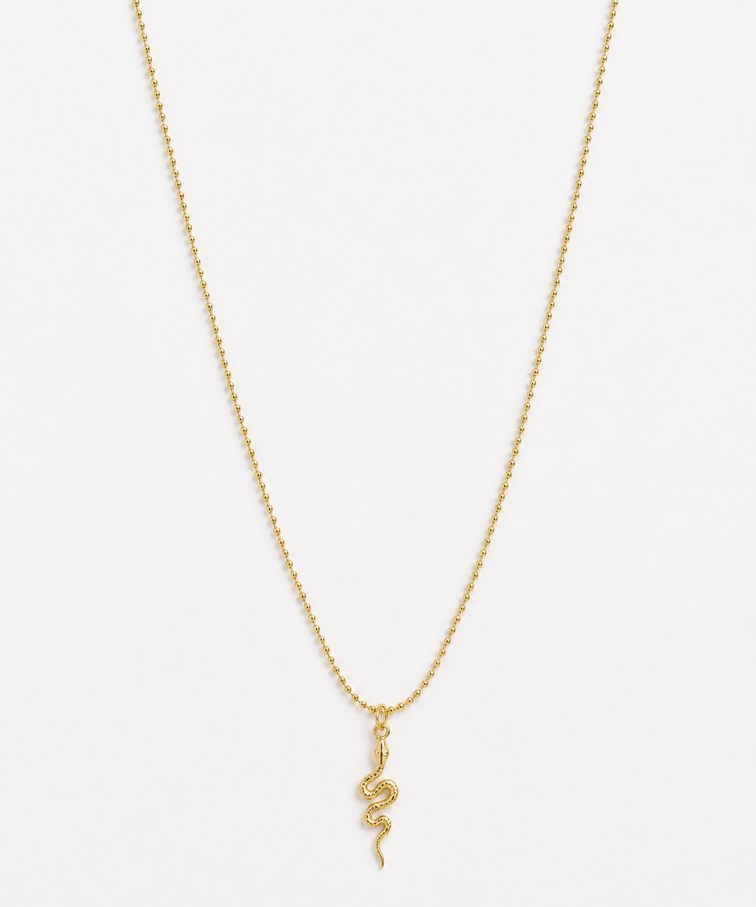 Gold snake pendant necklace on ball chain