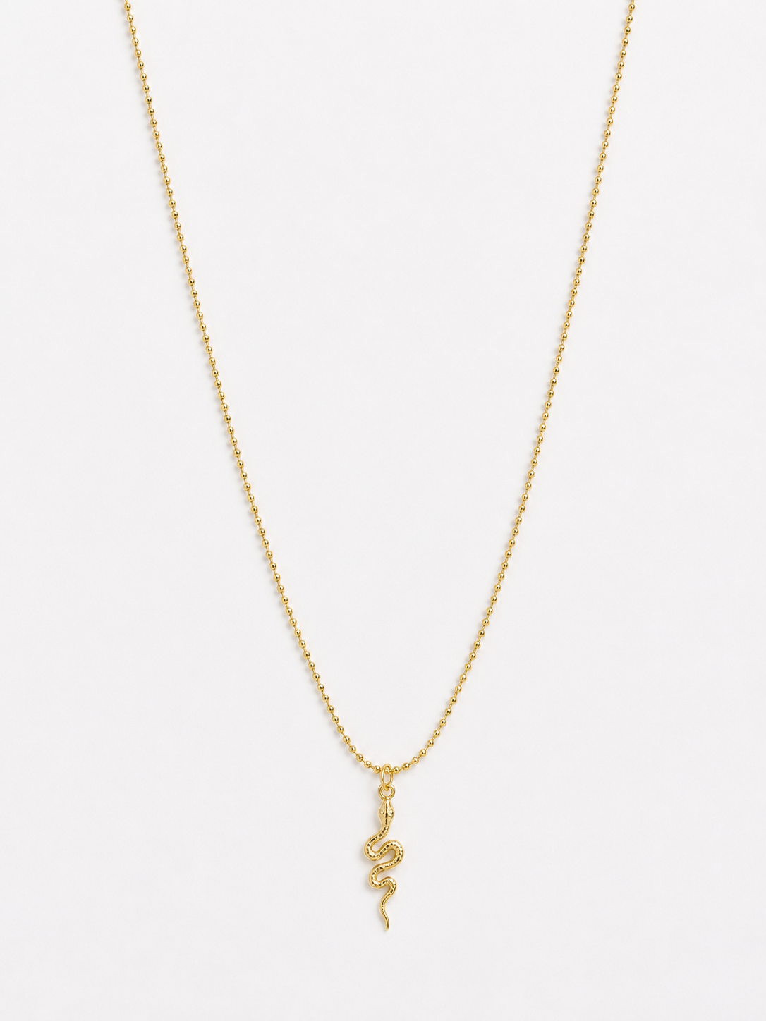 Gold snake pendant necklace on ball chain