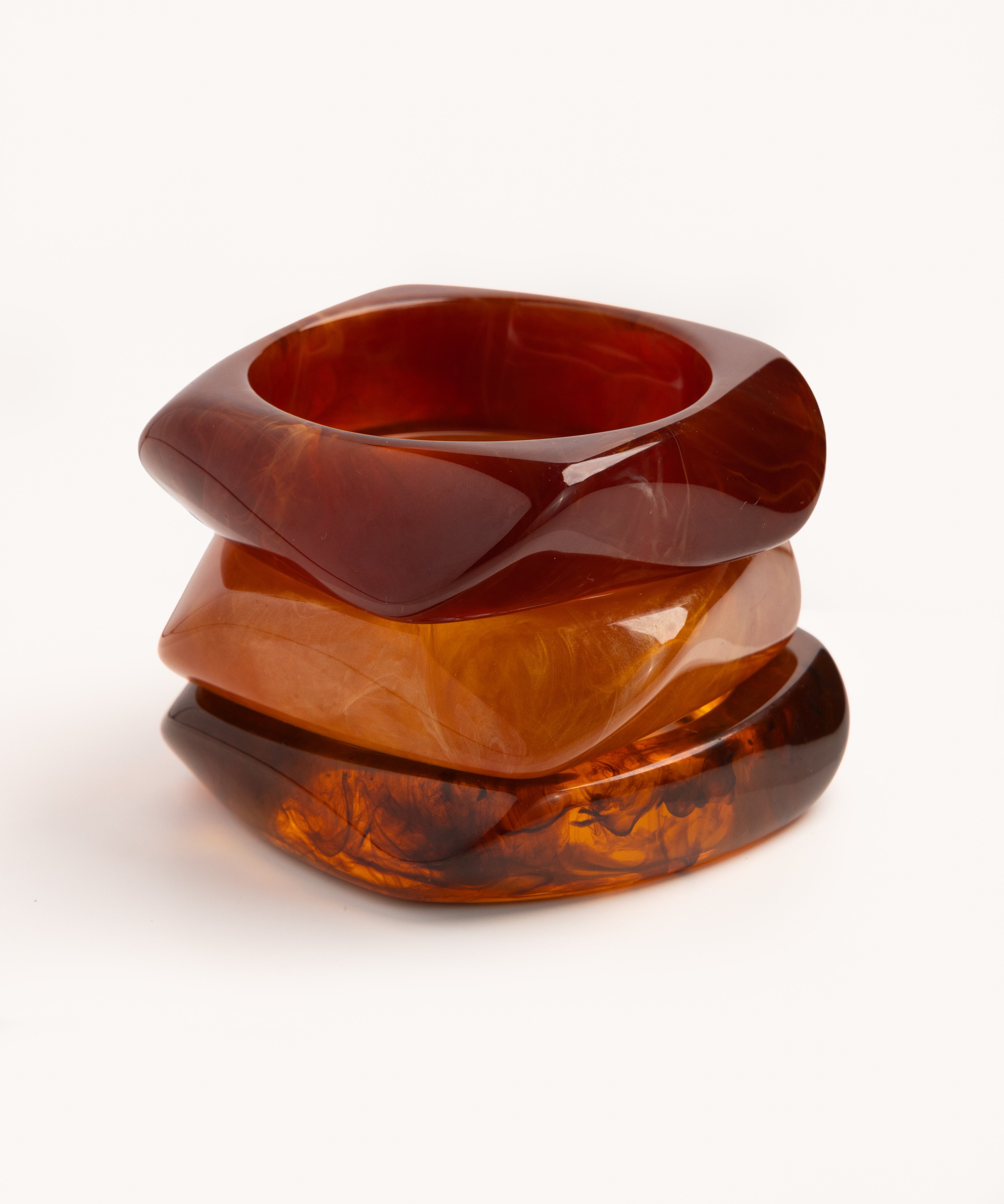 Amber Tortoiseshell Wave Bangle Trio - set of 3 stacking bangles, product photo