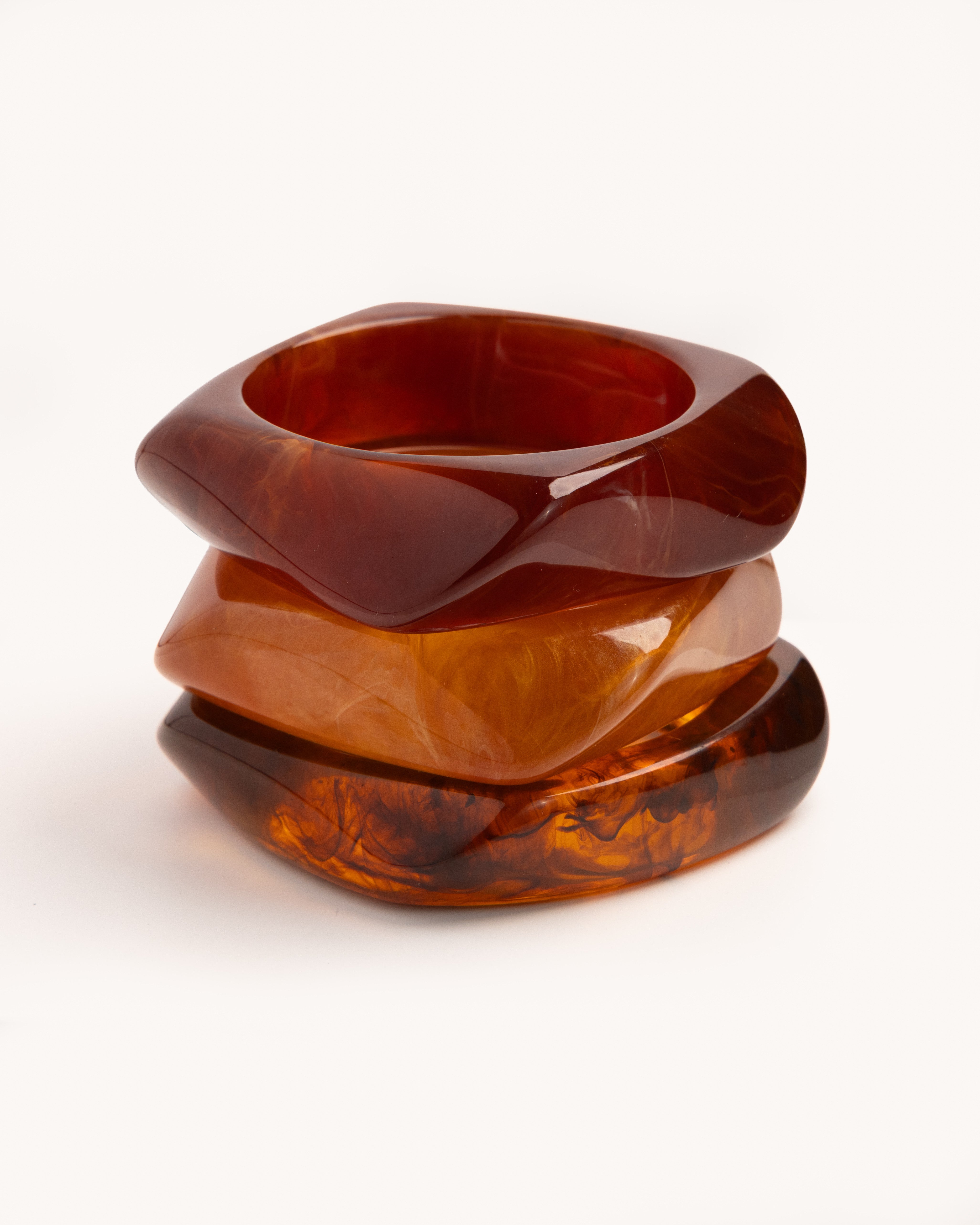 Amber Tortoiseshell Wave Bangle Trio - set of 3 stacking bangles, product photo
