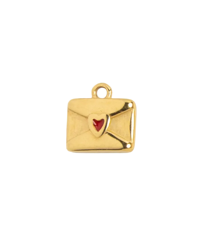 Gold Red Heart Envelope Charm