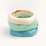 Ivory, Mint & Sky Blue Wave Bangle Trio - set of 3 stacking bangles, product photo