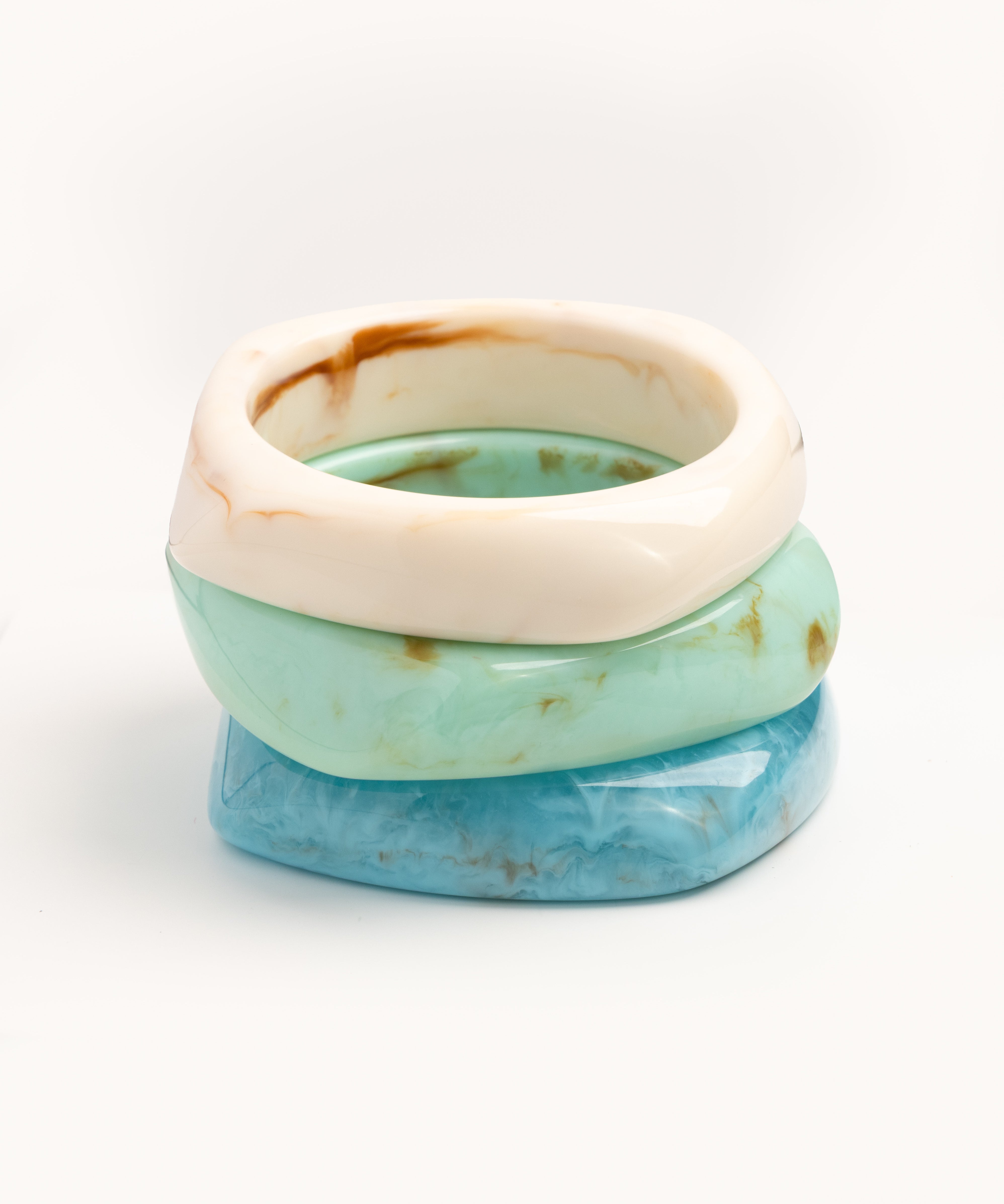 Ivory, Mint & Sky Blue Wave Bangle Trio - set of 3 stacking bangles, product photo