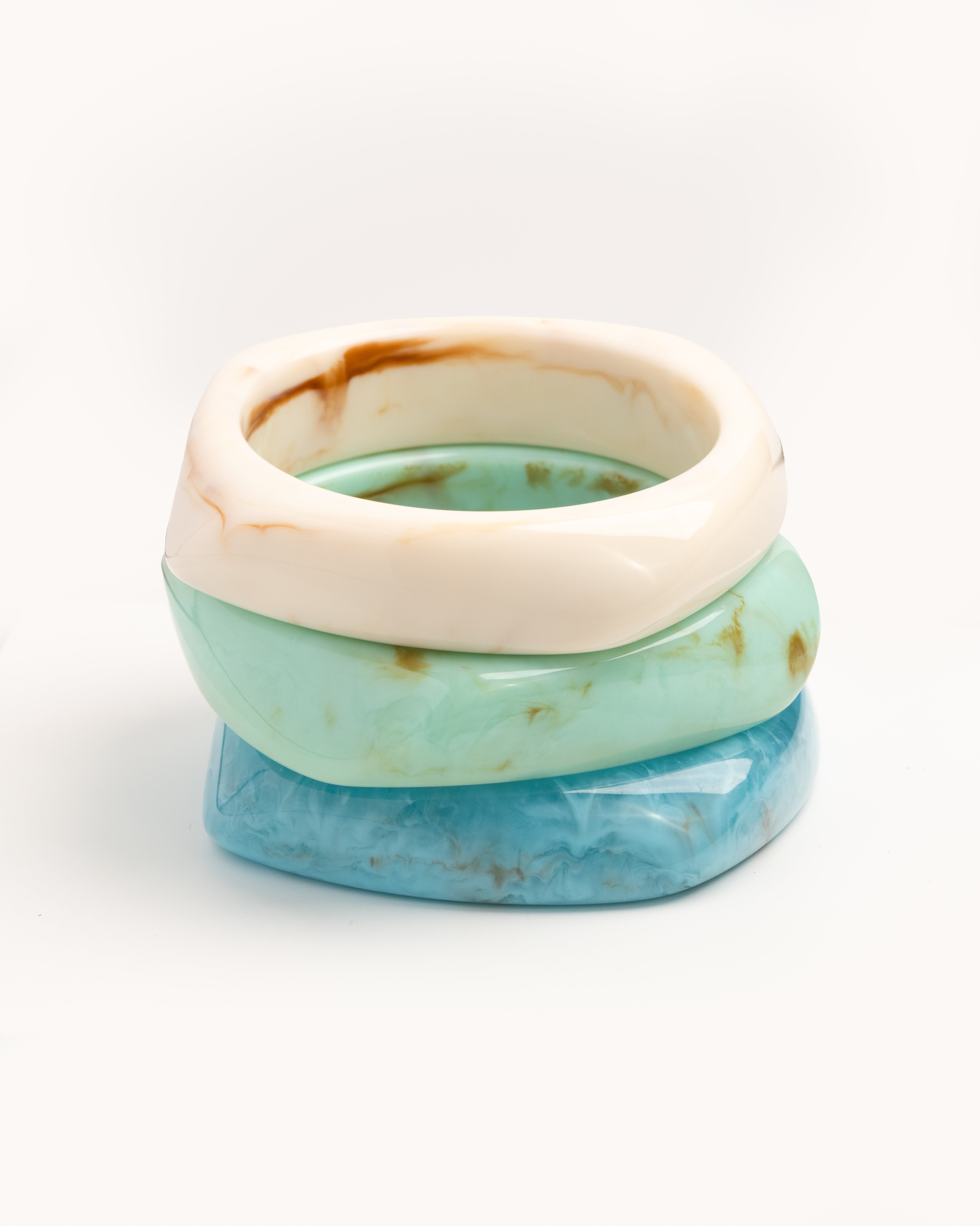 Ivory, Mint & Sky Blue Wave Bangle Trio - set of 3 stacking bangles, product photo