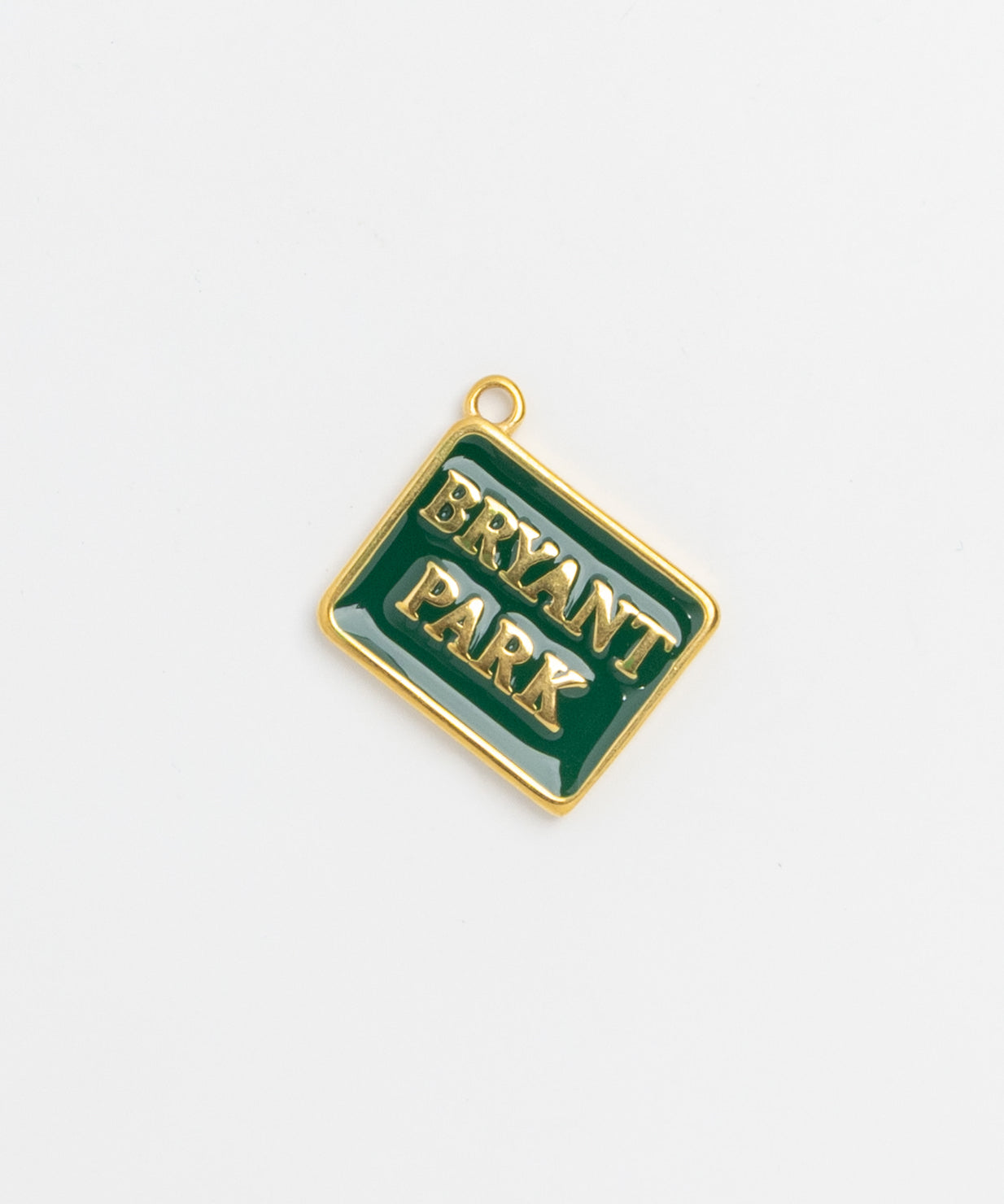 Green enamel Bryant Park tag charm