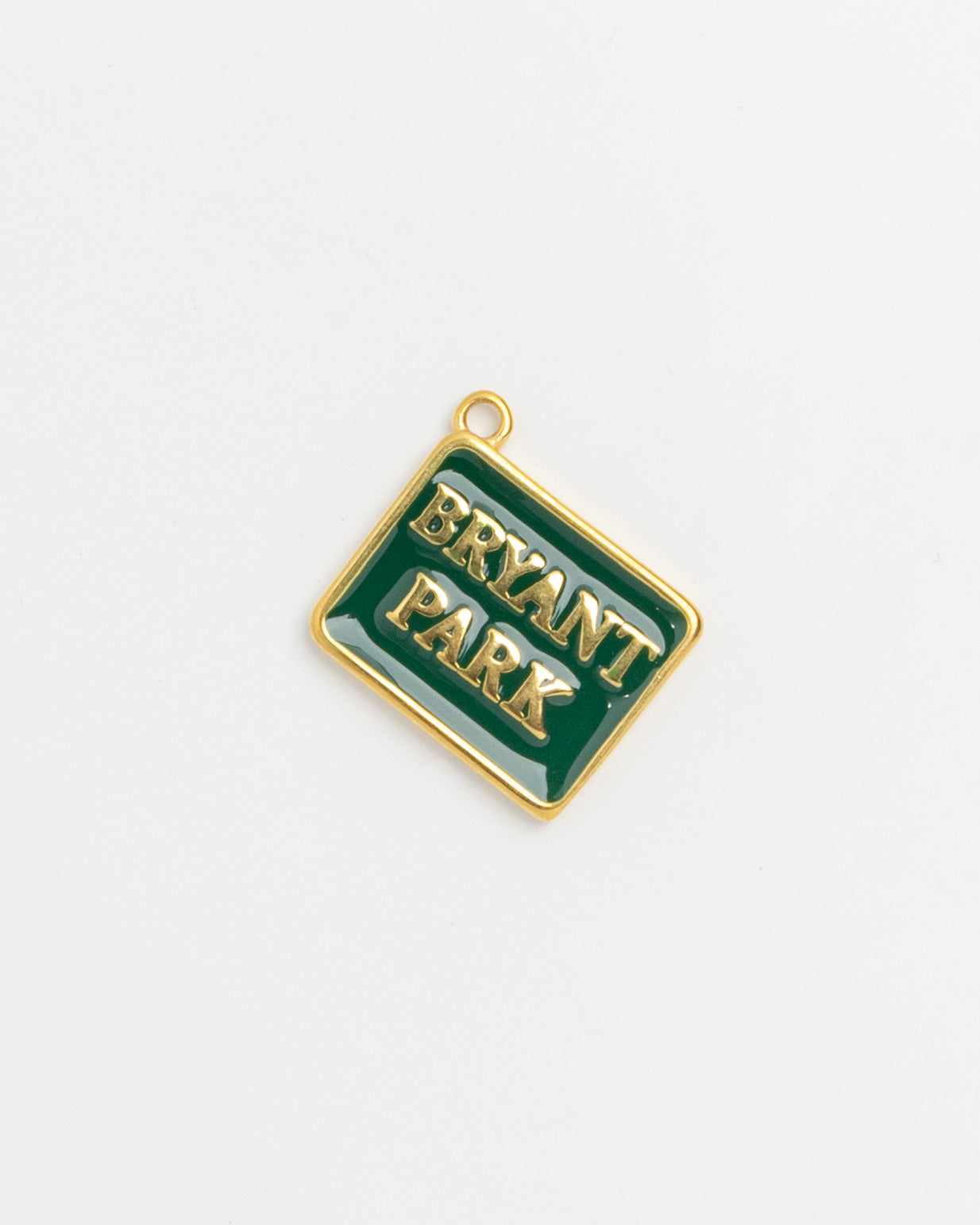 Green enamel Bryant Park tag charm