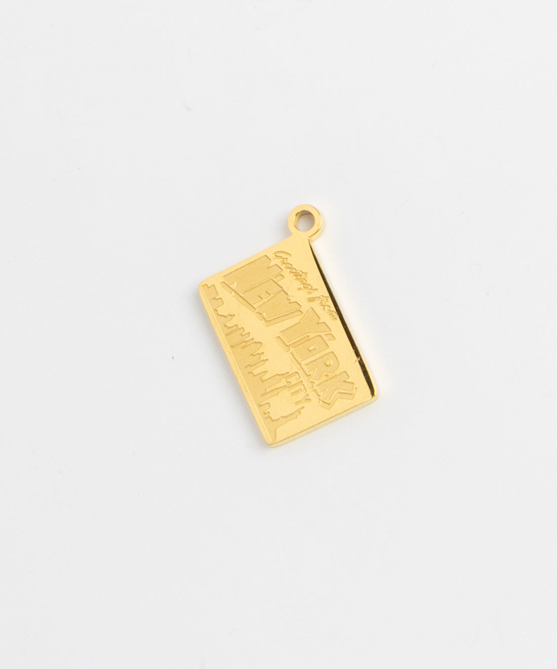 Gold Greetings from New York City postcard charm