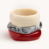 Ivory, Charcoal & Red Wave Bangle Trio - set of 3 stacking bangles, product photo