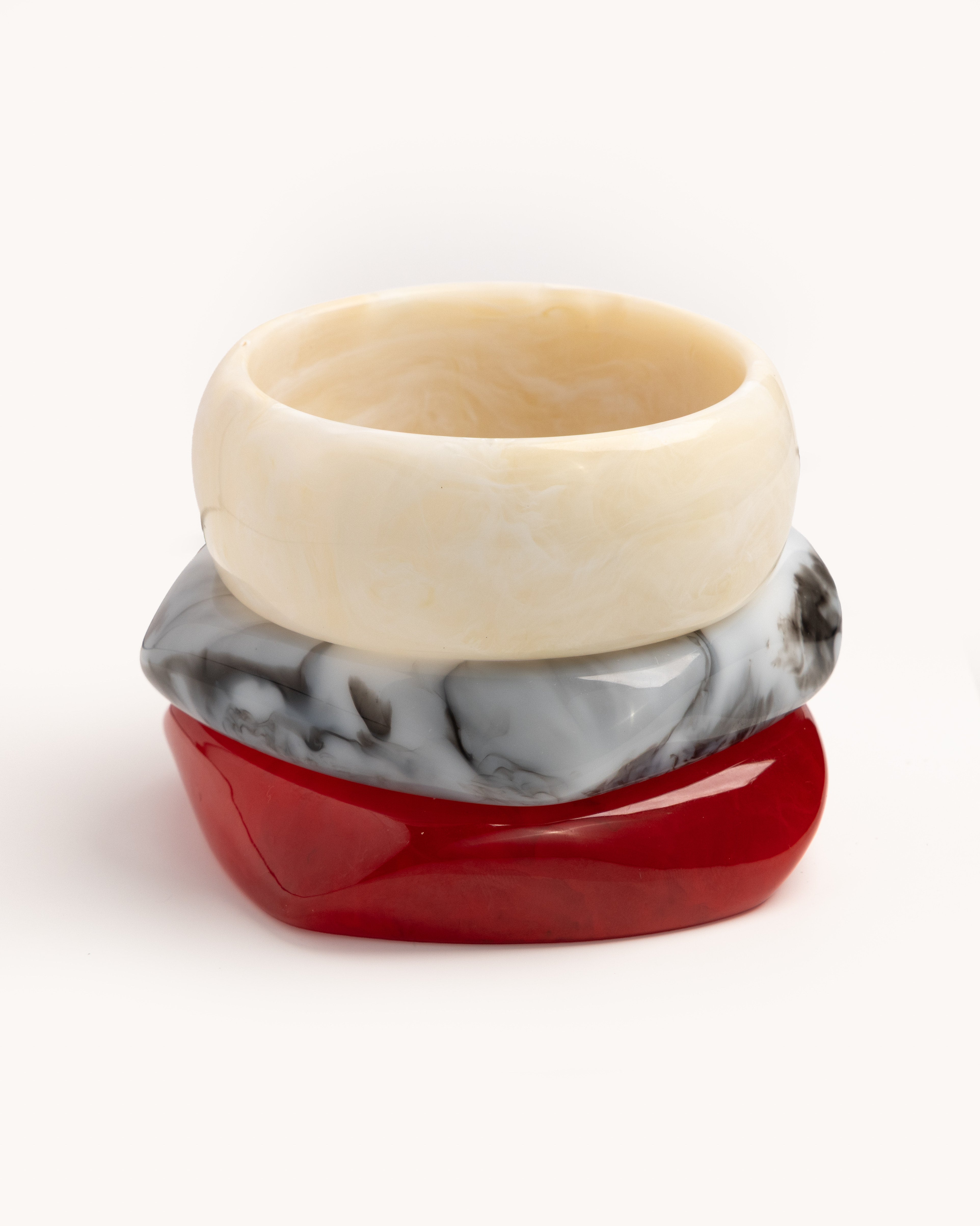 Ivory, Charcoal & Red Wave Bangle Trio - set of 3 stacking bangles, product photo