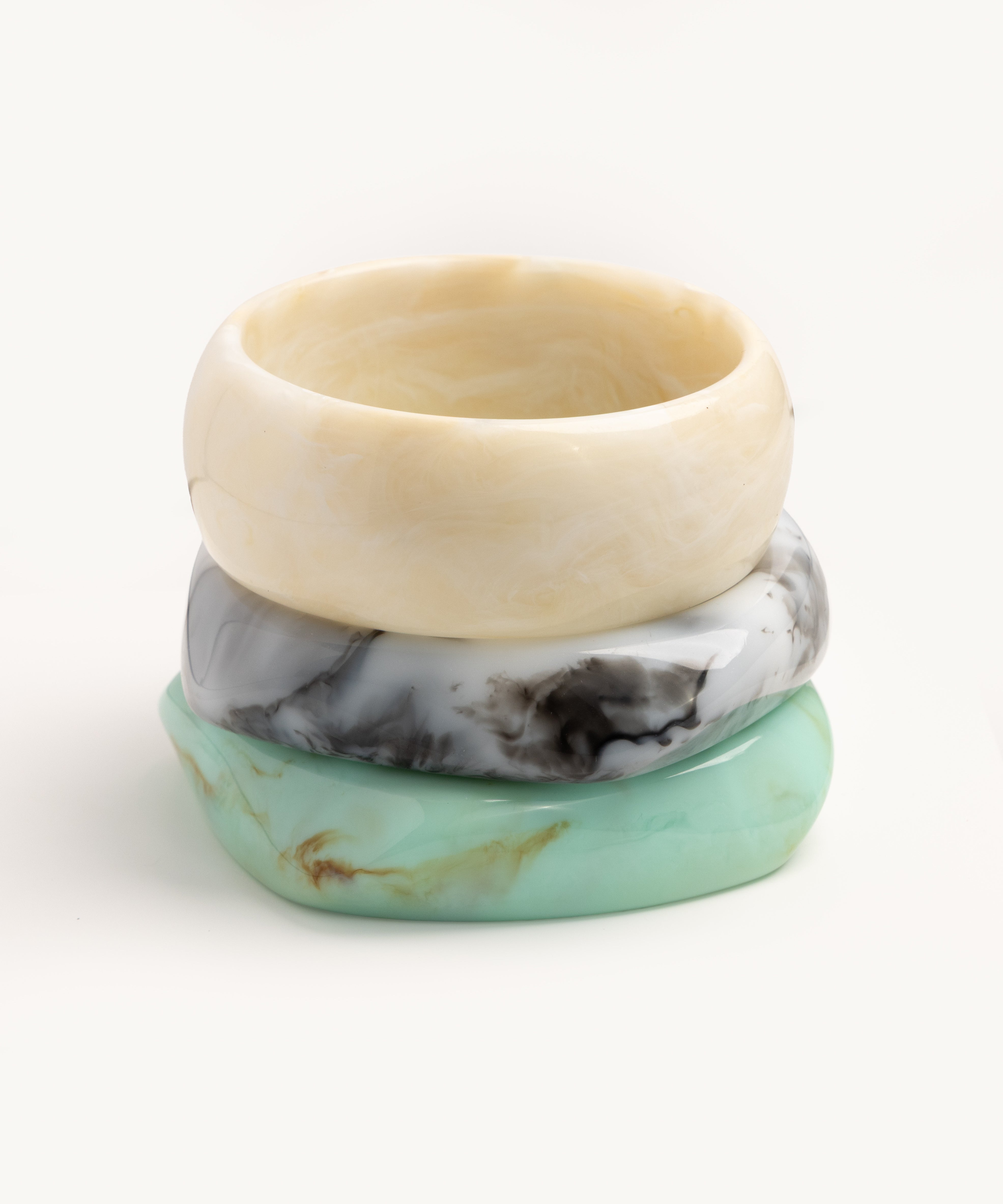 Ivory, Charcoal & Mint Wave Bangle Trio - set of 3 stacking bangles, product photo