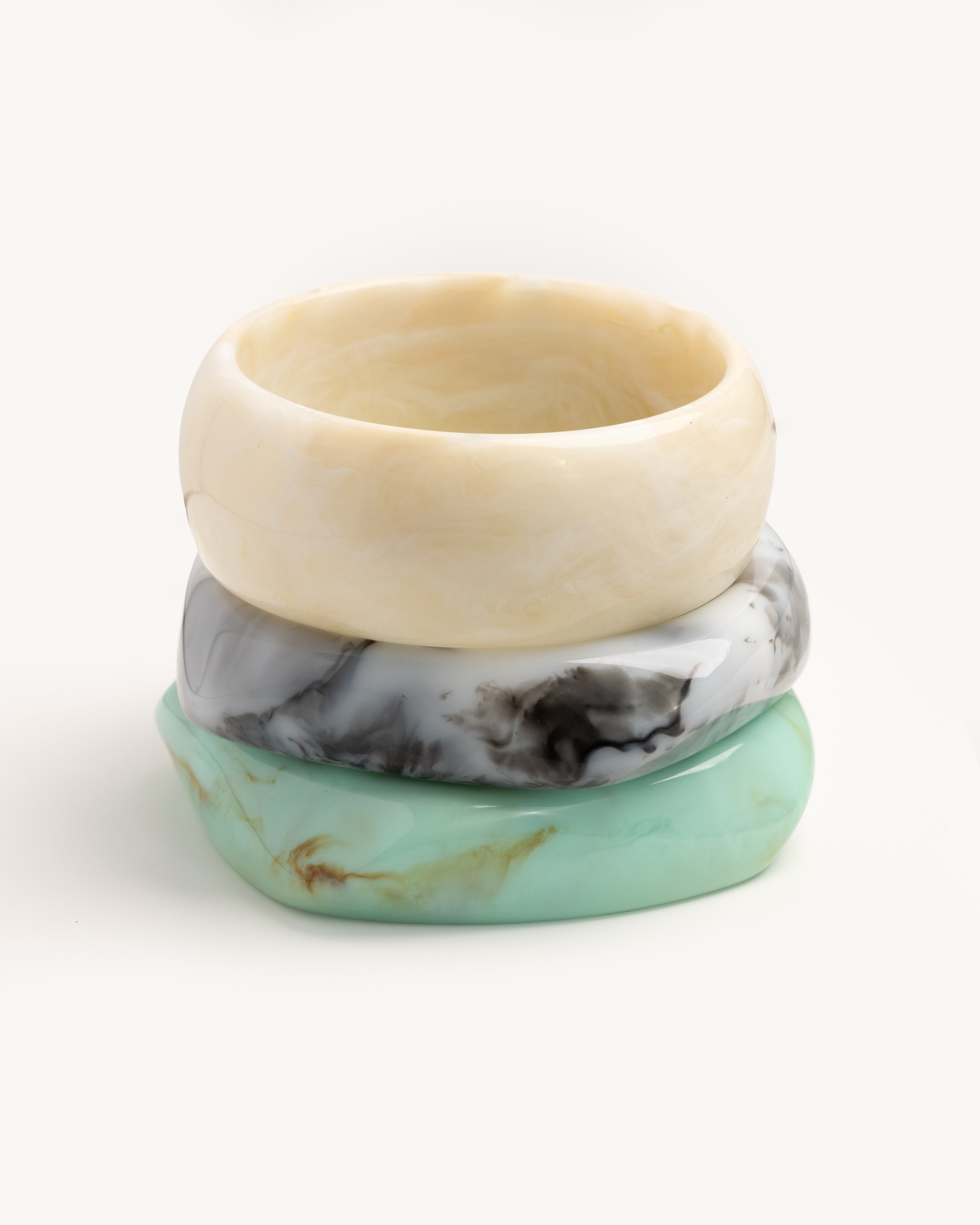 Ivory, Charcoal & Mint Wave Bangle Trio - set of 3 stacking bangles, product photo