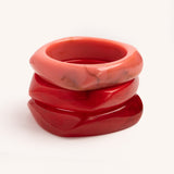 Blush & Cherry Red Wave Bangle Trio - set of 3 stacking bangles, product photo