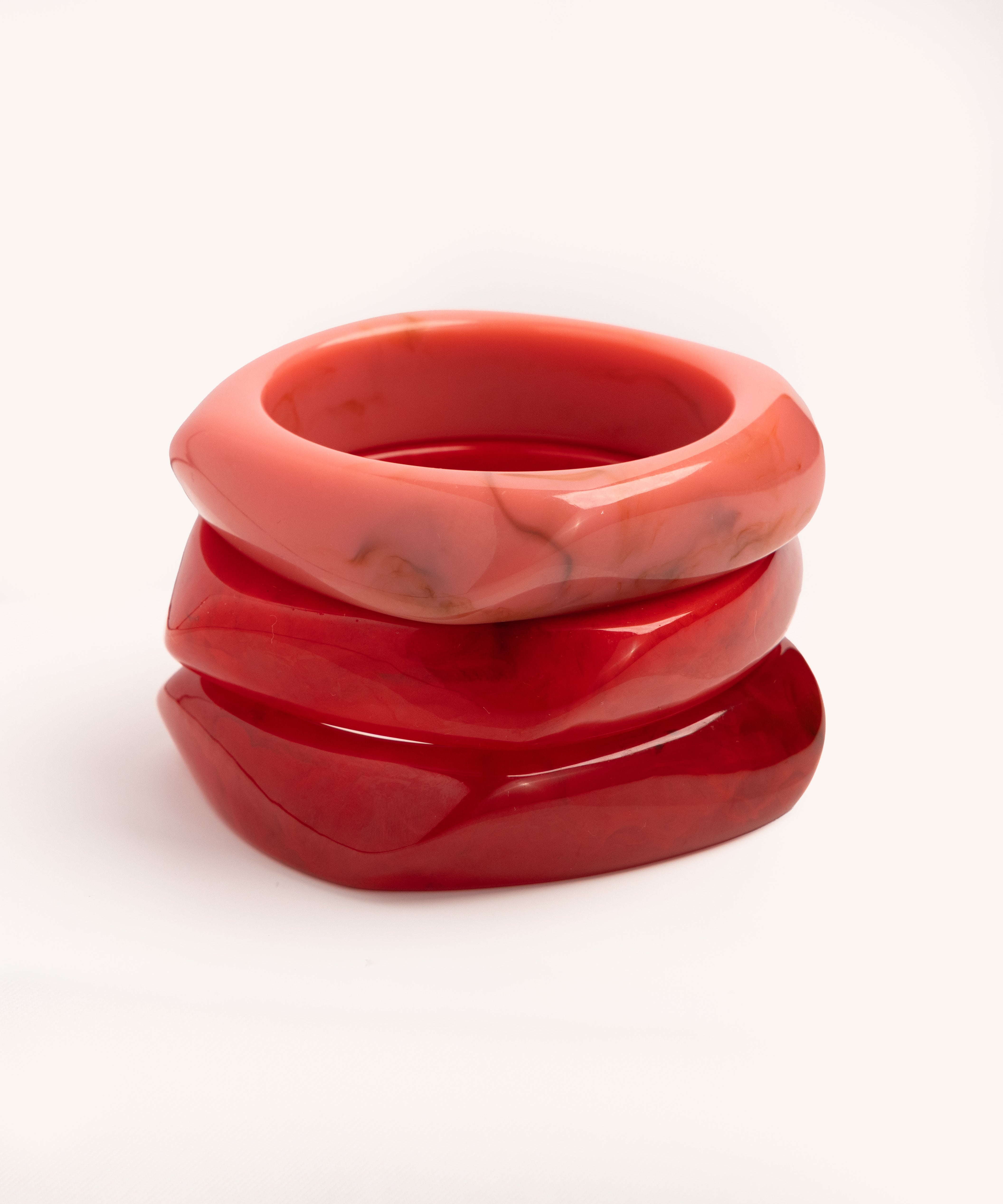 Blush & Cherry Red Wave Bangle Trio - set of 3 stacking bangles, product photo