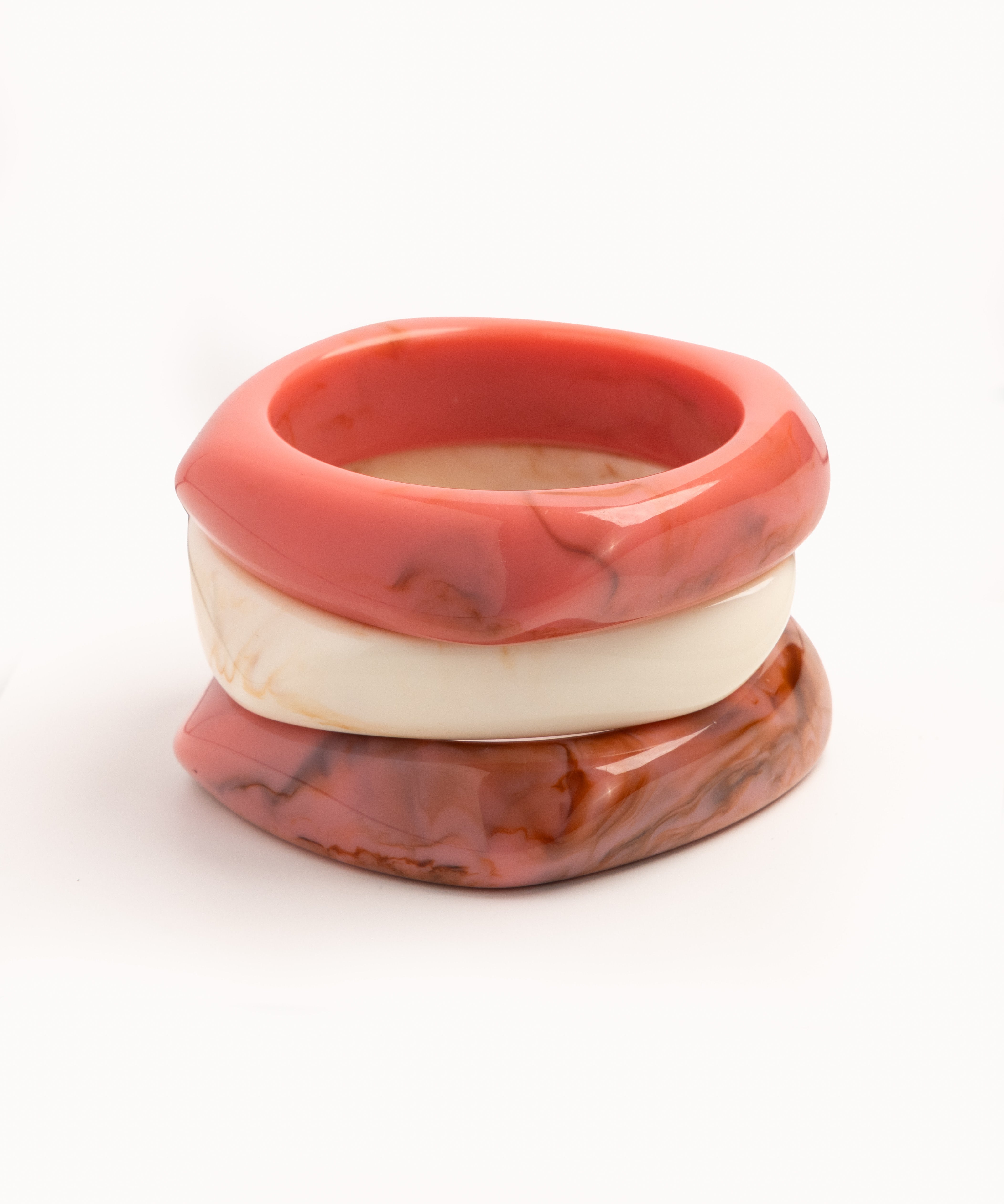 Rose, Ivory & Terracotta Wave Bangle Trio - set of 3 stacking bangles, product photo