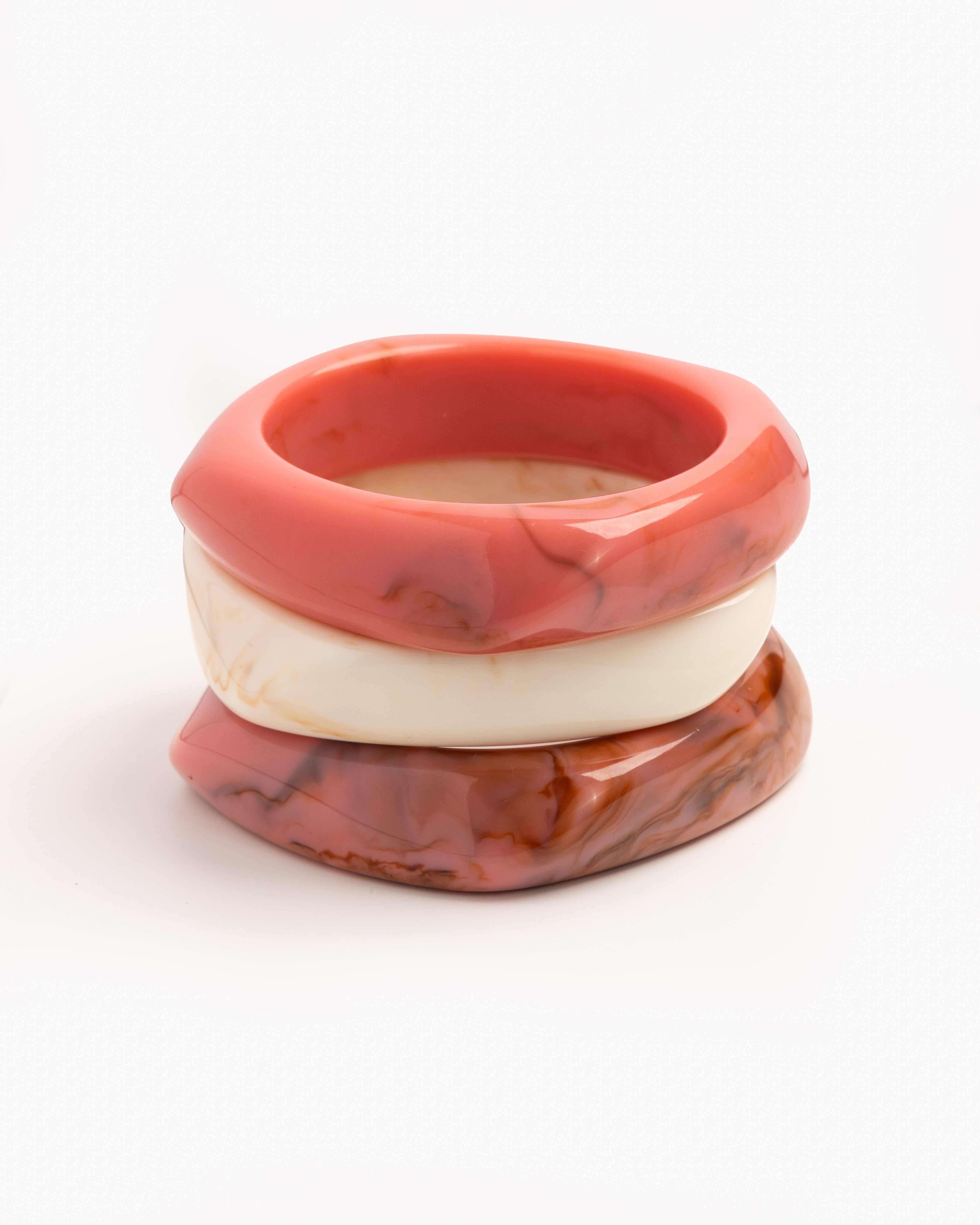 Rose, Ivory & Terracotta Wave Bangle Trio - set of 3 stacking bangles, product photo