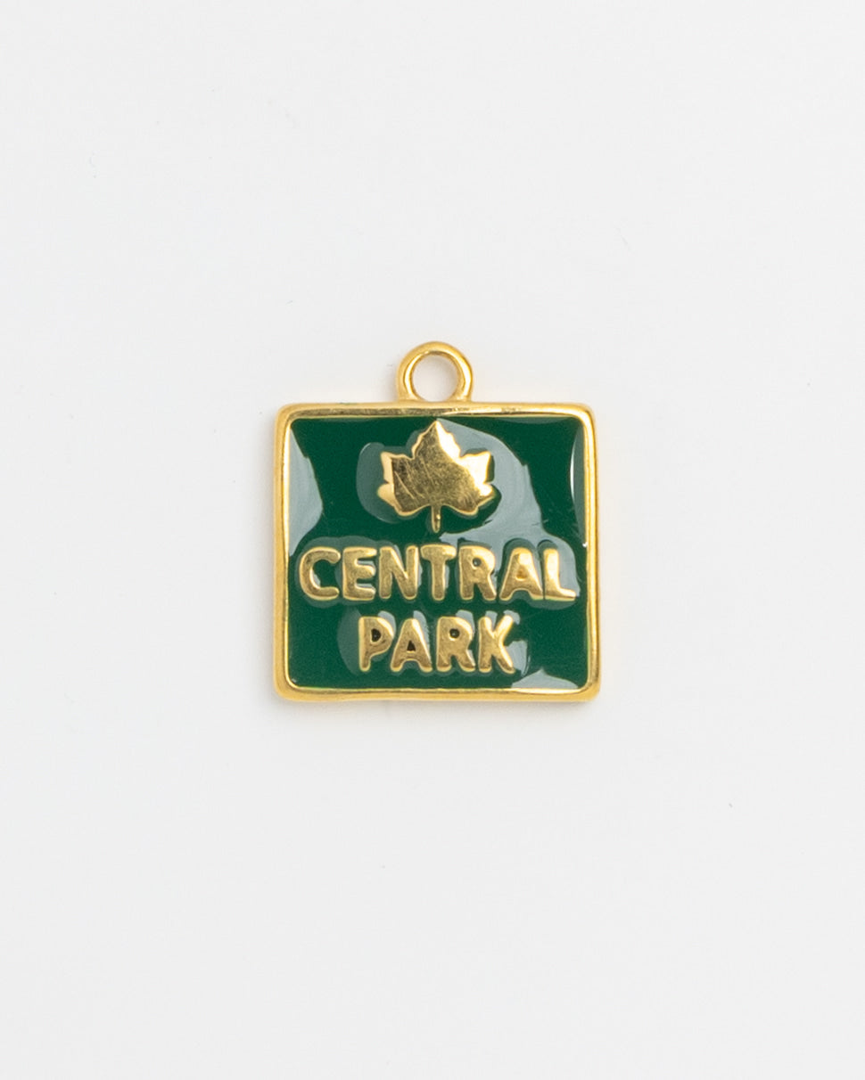 Green enamel Central Park charm with gold leaf