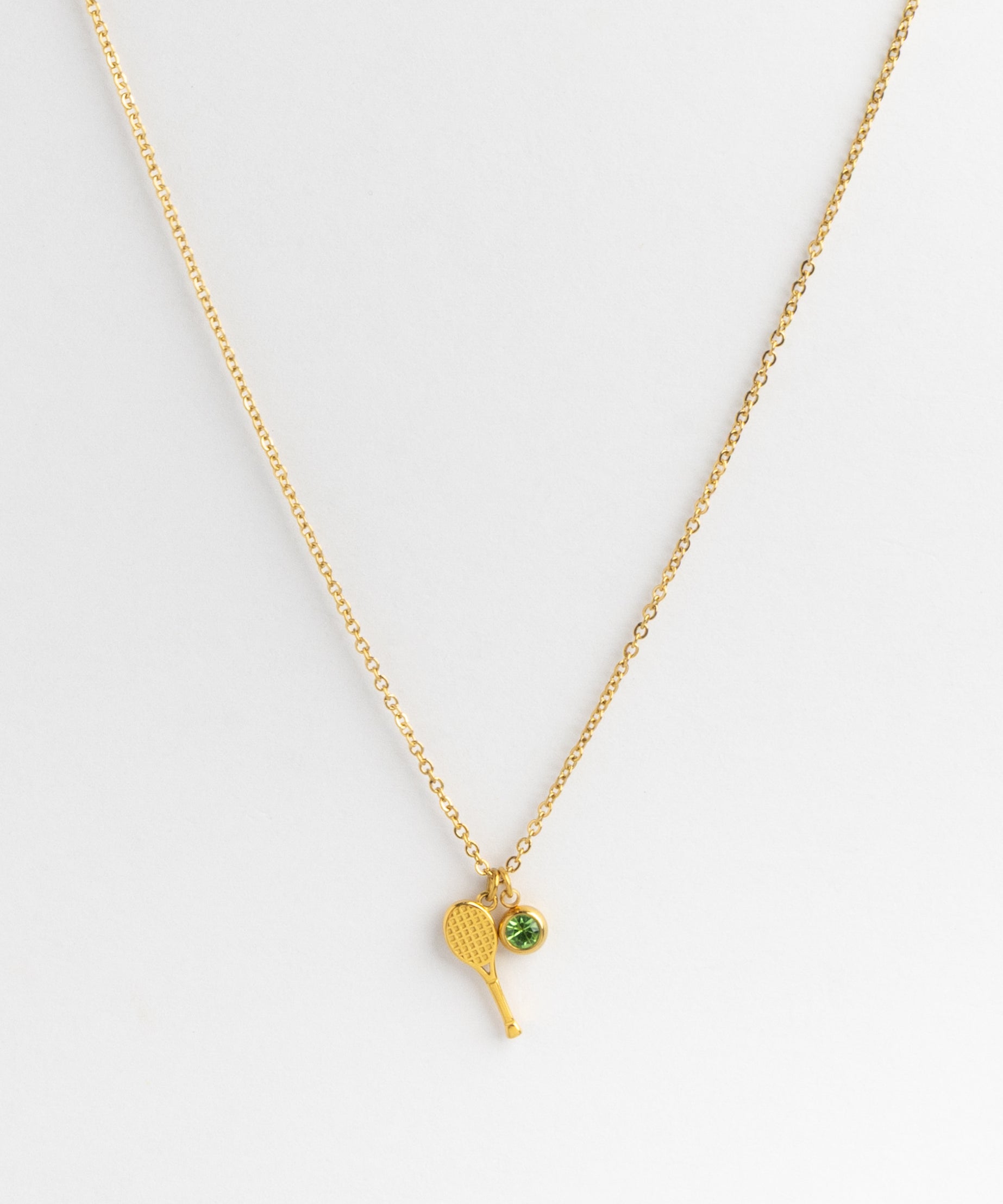 Gold Tennis Racket & Crystal Charm Necklace product photo