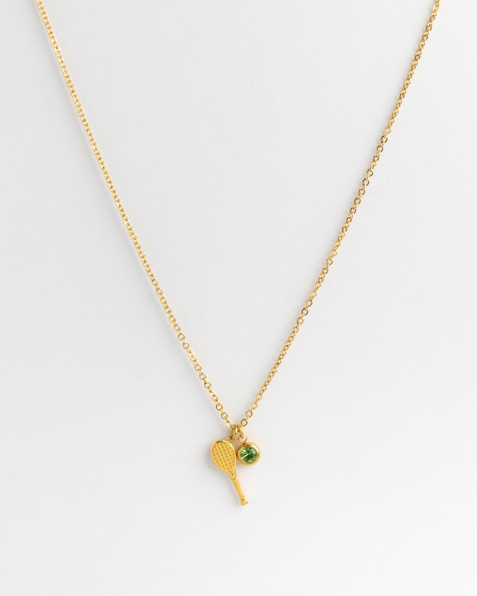 Gold Tennis Racket & Crystal Charm Necklace product photo