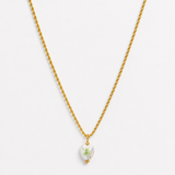 Gold rope chain necklace with heart shaped floral porcelain bead pendant