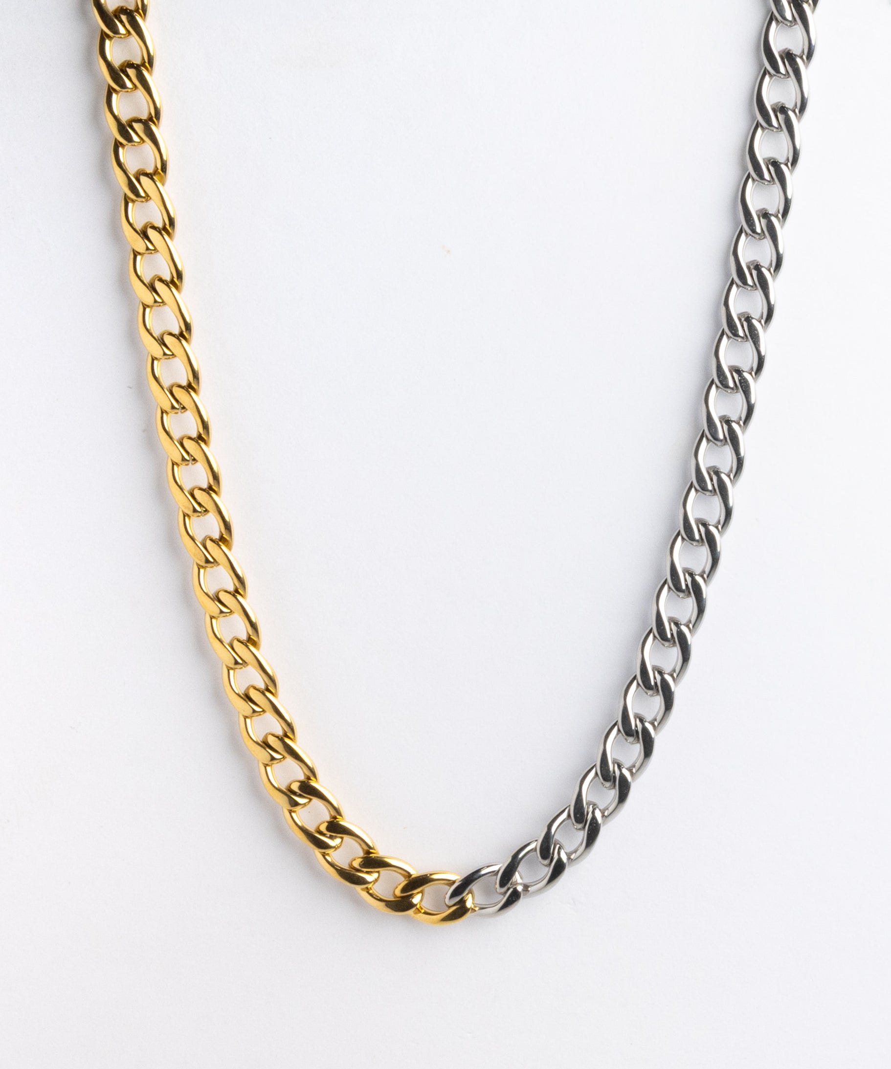 Two-tone gold and silver curb chain necklace
