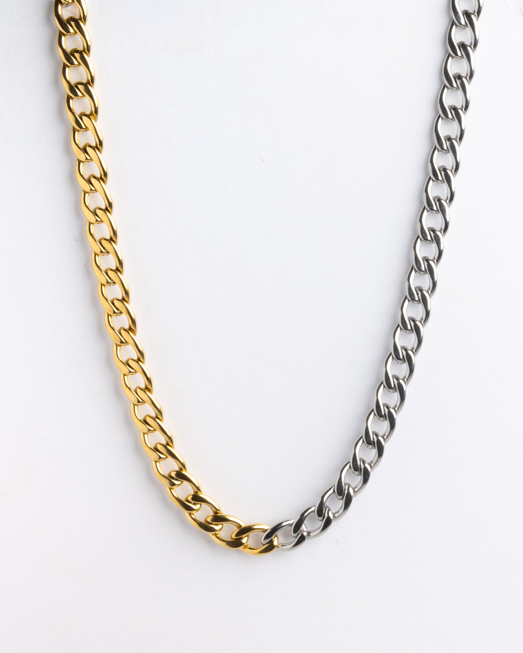 Two-tone gold and silver curb chain necklace
