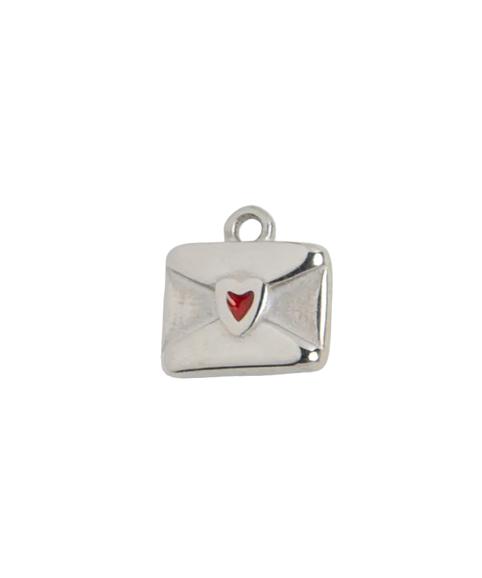 Silver Red Heart Envelope Charm