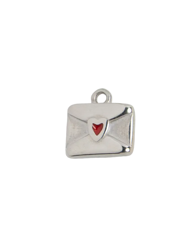 Silver Red Heart Envelope Charm