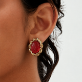 Gold Wrapped Red Medallion Stud Earrings