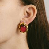 Gold Wrapped Red Medallion Stud Earrings