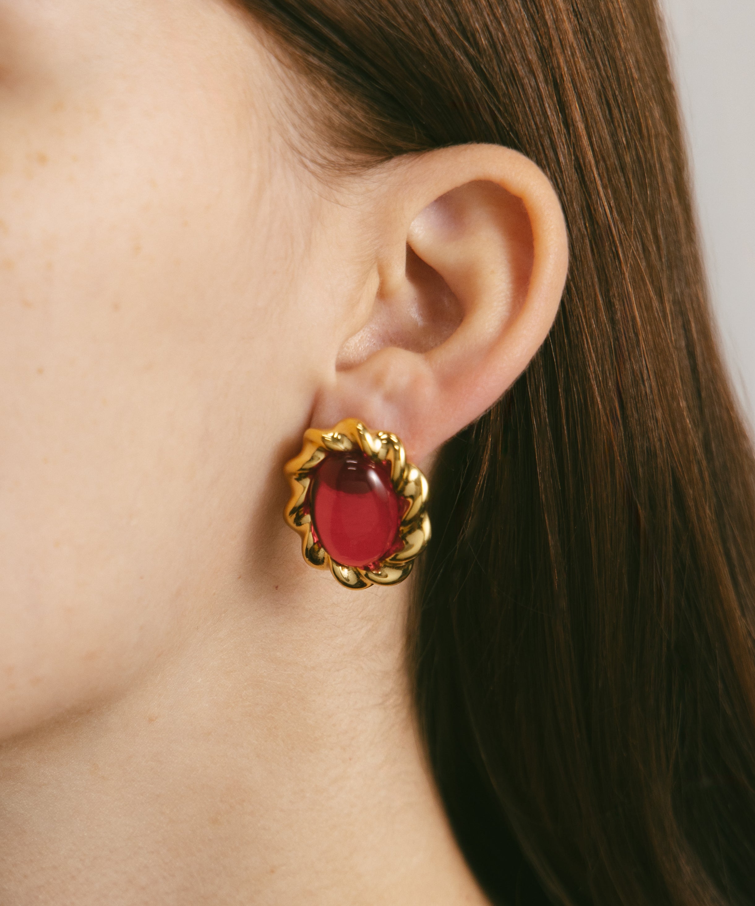 Gold Wrapped Red Medallion Stud Earrings