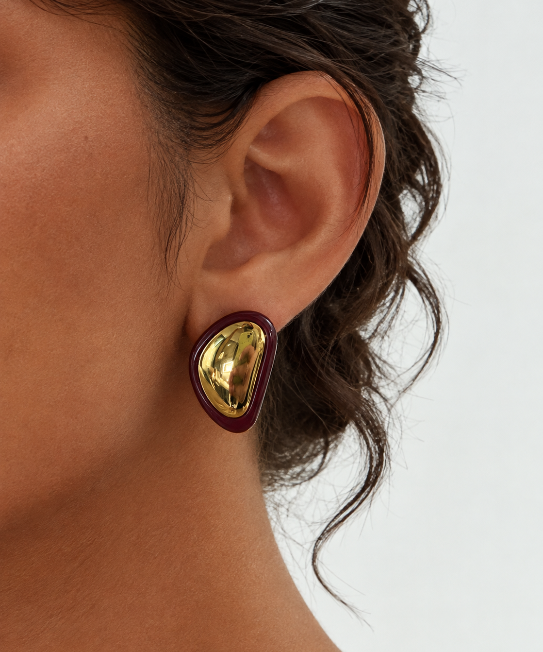 Gold Black Enamel Tab Stud Earrings