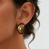 Gold Black Enamel Tab Stud Earrings