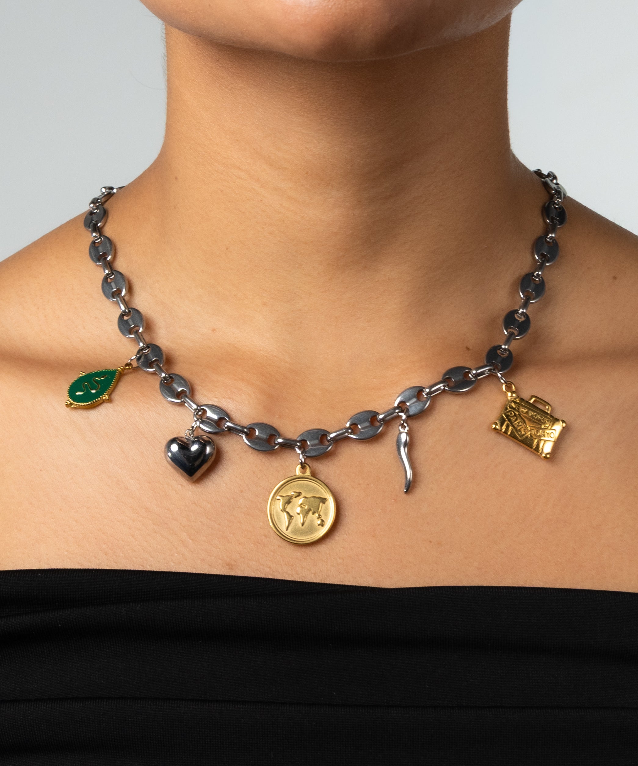 Lucky Traveler Silver Charm Necklace