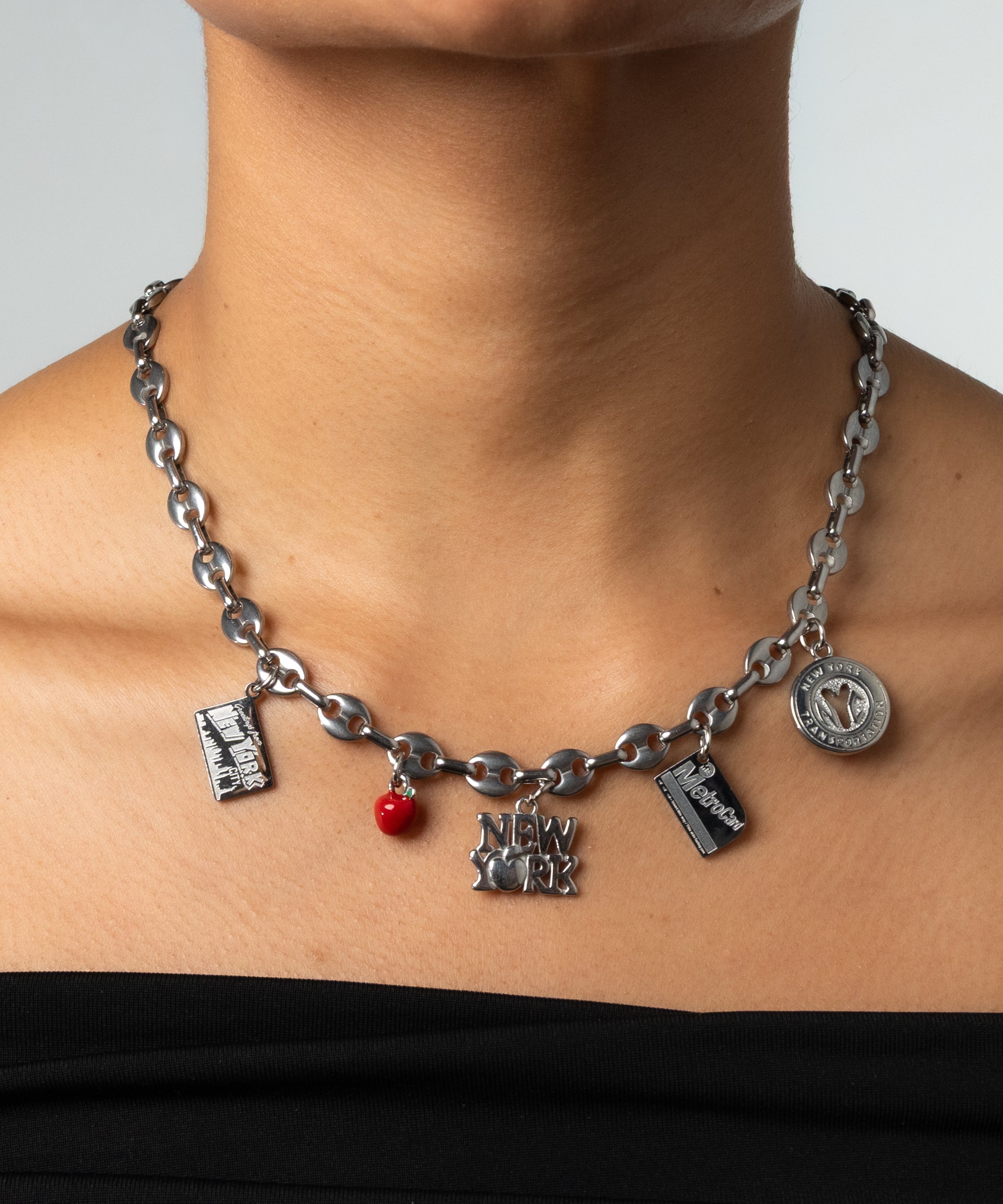Welcome to NY Silver Charm Necklace
