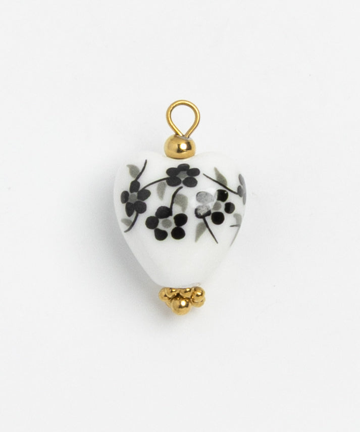 Porcelain Heart Black Flowers
