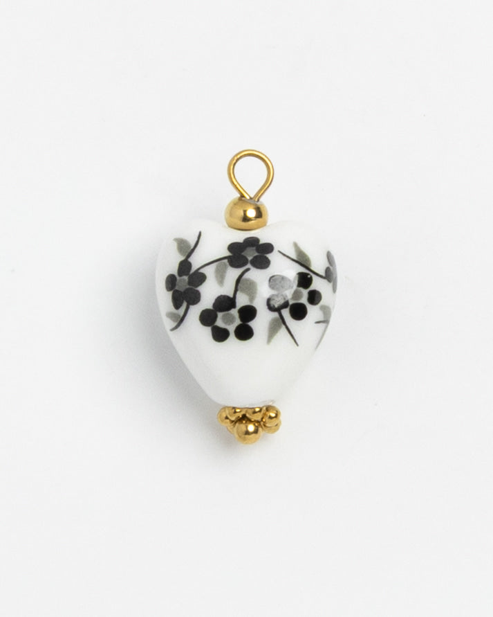 Porcelain Heart Black Flowers