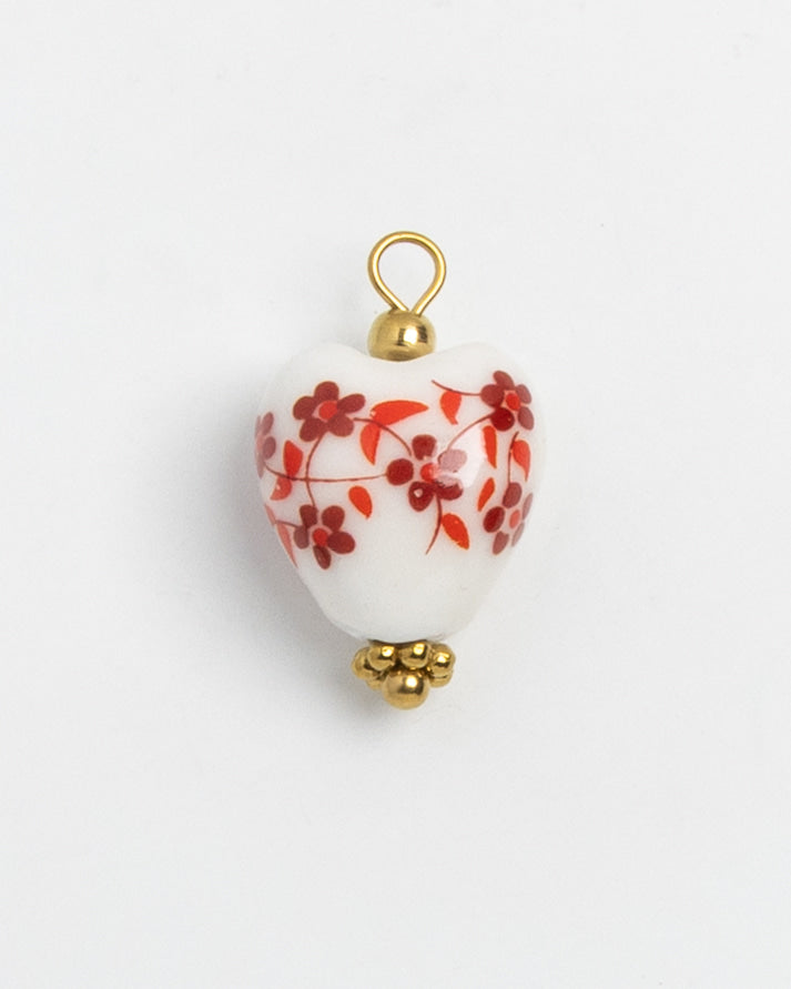 Porcelain Heart Red Flowers